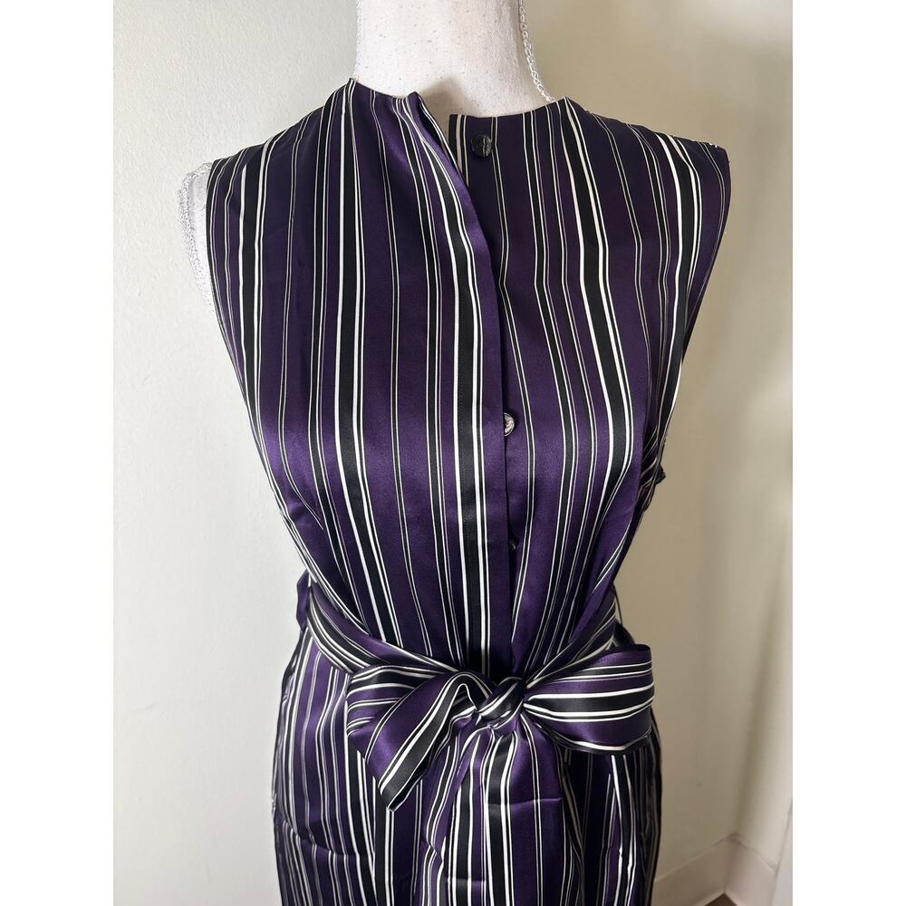 NWT Lilysilk Purple Pin Stripe Sleeveless Silk Jumpsuit Sz M - Picture 2 of 5